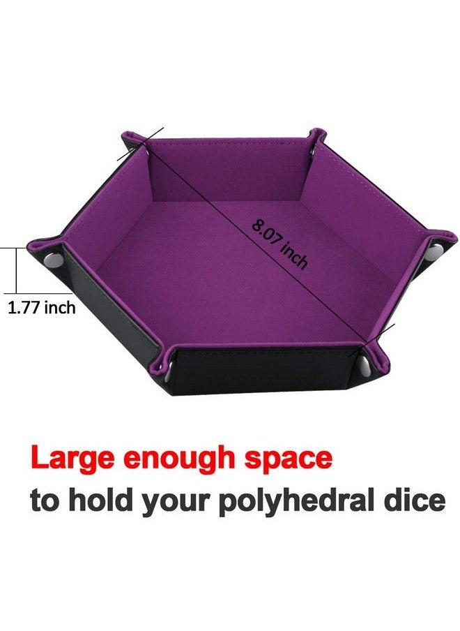 SIQUK Double Sided Dice Tray Folding Hexagon Pu Leather And Velvet Dice Holder For Dungeons And Dragons Rpg Dice Gaming D&D And Other Table Games Dark Violet  - Image 3