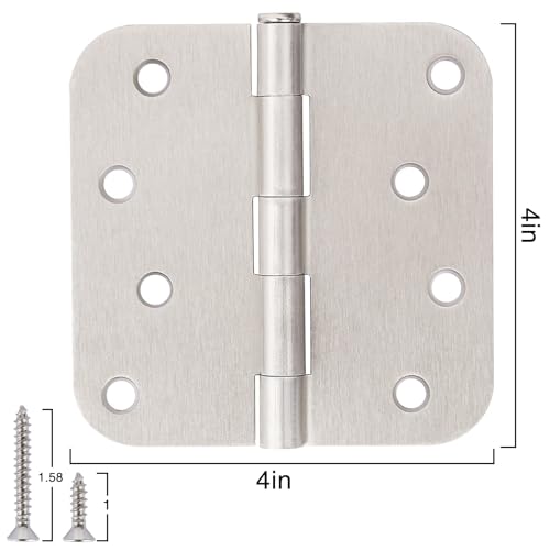TDCHINGES 3 Pack 4 Inch Door Hinges Brushed Nickel Interior/Exterior Door Hinges Satin Nickel 4"x4" 5/8 Radius Rounded Front 4In Door Hinges Silver Heavy Duty Iron Shed House Hinges Door Hardware Brushed Nickel - Image 3