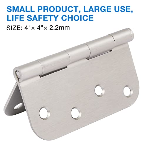 TDCHINGES 3 Pack 4 Inch Door Hinges Brushed Nickel Interior/Exterior Door Hinges Satin Nickel 4"x4" 5/8 Radius Rounded Front 4In Door Hinges Silver Heavy Duty Iron Shed House Hinges Door Hardware Brushed Nickel - Image 2