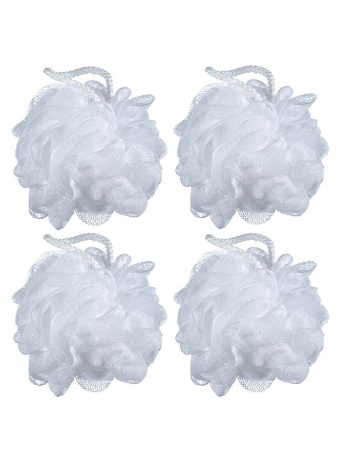 iboodi 60g/pcs White Mesh Bath Sponge Pouf Shower Loofahs Shower Puff Pack of 4 (White) - Image 1