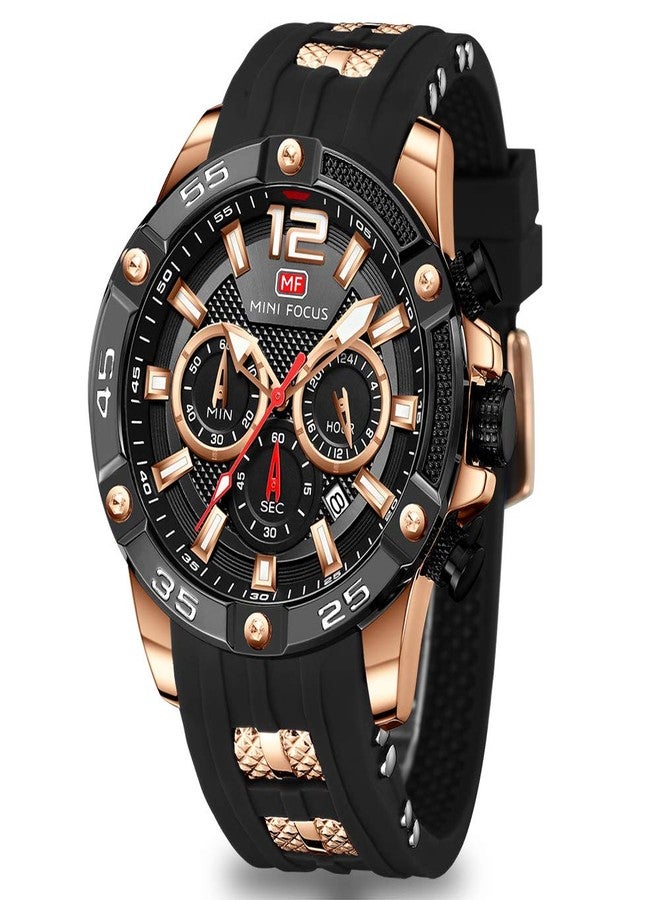MF MINI FOCUS Men Watches Unique Casual Wrist Watches (Chronograph/Waterproof/Luminous/Calendar/24 Hours) Silicon Band Fashion Watches for Men, Black, Chronograph - Image 1