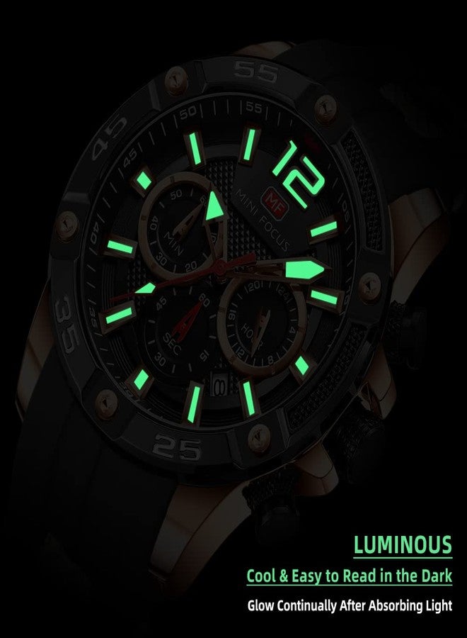 MF MINI FOCUS Men Watches Unique Casual Wrist Watches (Chronograph/Waterproof/Luminous/Calendar/24 Hours) Silicon Band Fashion Watches for Men, Black, Chronograph - Image 4