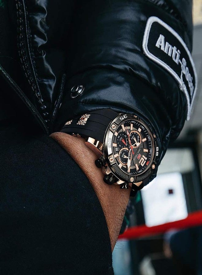 MF MINI FOCUS Men Watches Unique Casual Wrist Watches (Chronograph/Waterproof/Luminous/Calendar/24 Hours) Silicon Band Fashion Watches for Men, Black, Chronograph - Image 2