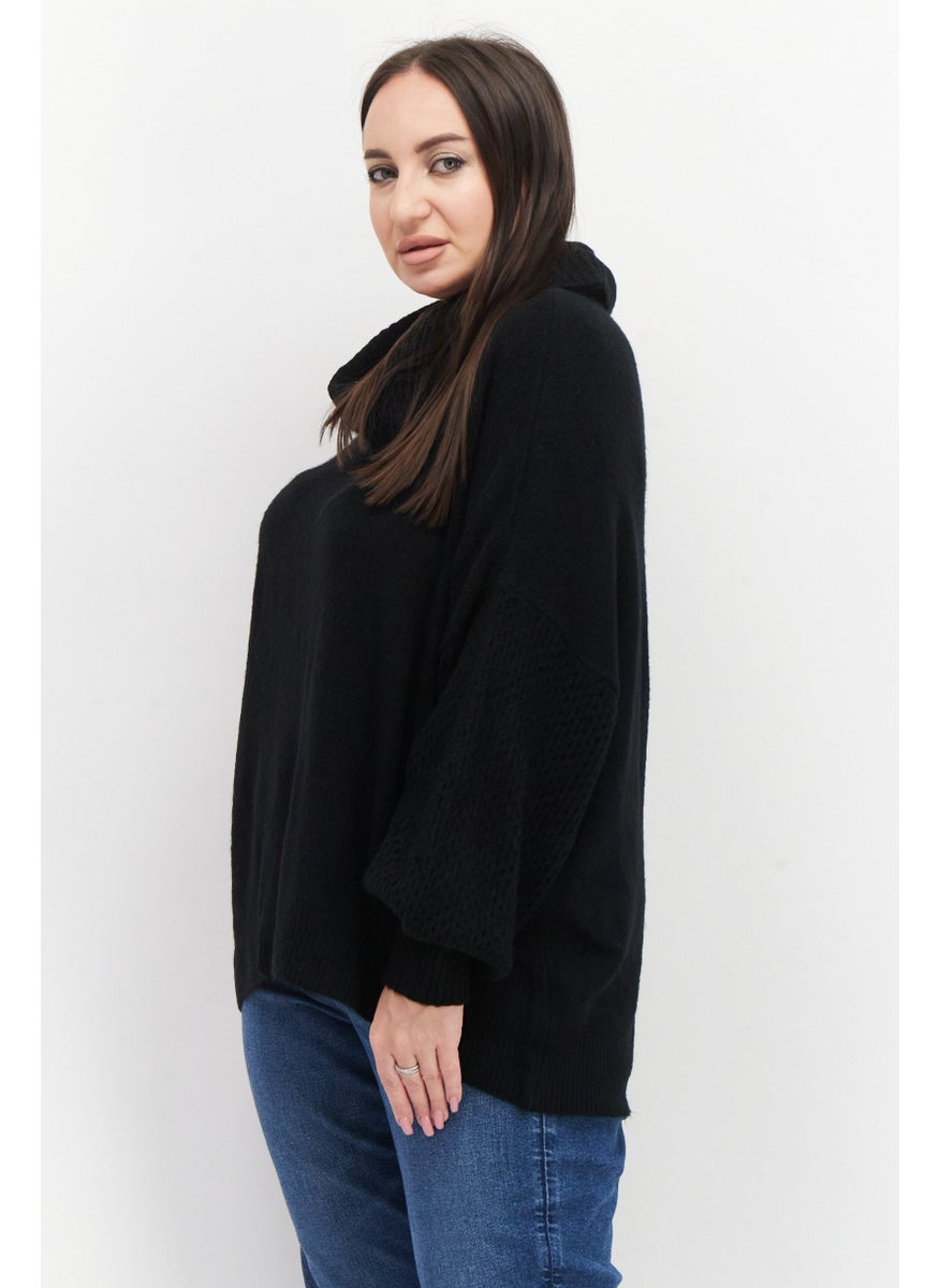 Women Plus Size High Neck Knitted Sweater, Black - pzsku/Z0536F8437CAD23BEF7ABZ/45/_/1726109250/85bb5c34-7e37-4066-8e6f-e863233f2872