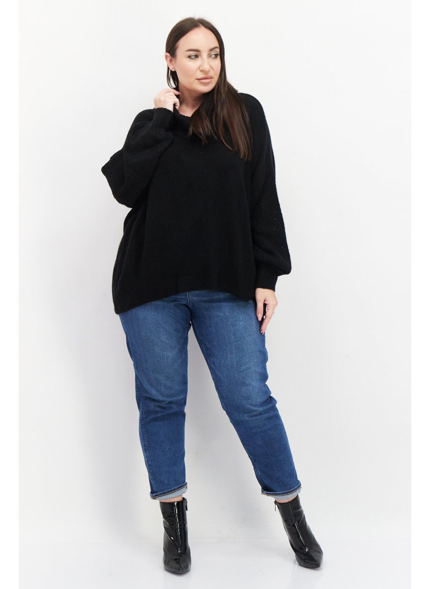 Women Plus Size High Neck Knitted Sweater, Black - pzsku/Z0536F8437CAD23BEF7ABZ/45/_/1726109253/9c812fe3-4e0c-471f-a6f5-583b8b4f8132