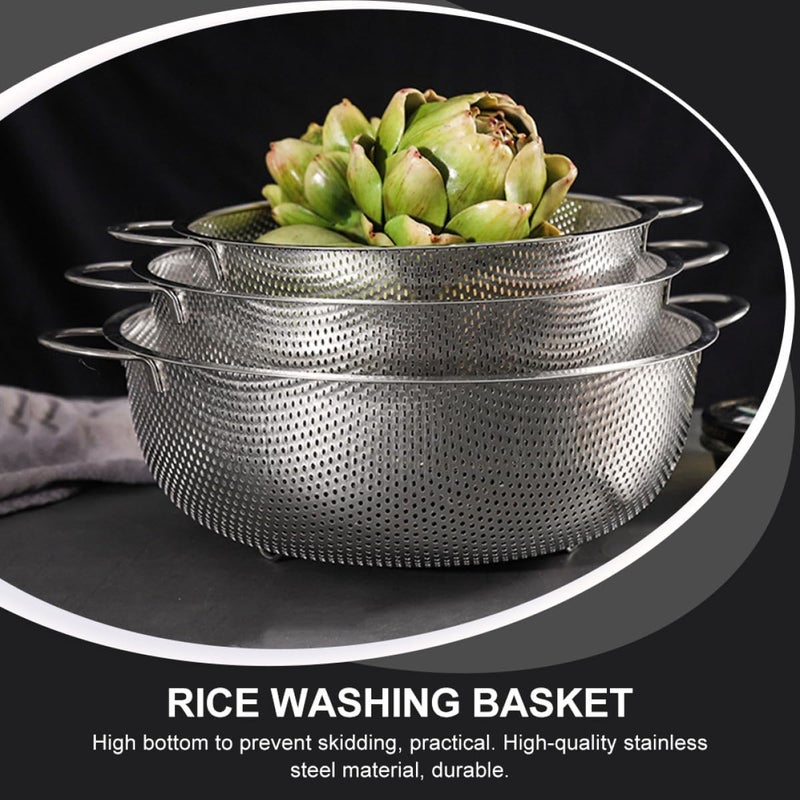 Stainless Steel Thicken Rice Washing Basket with Double Handles and Skid-proof Feet, 25.5cm Multi-functional Vegetable and Fruit Drain Basket for Kitchen Sink Use - Image 4