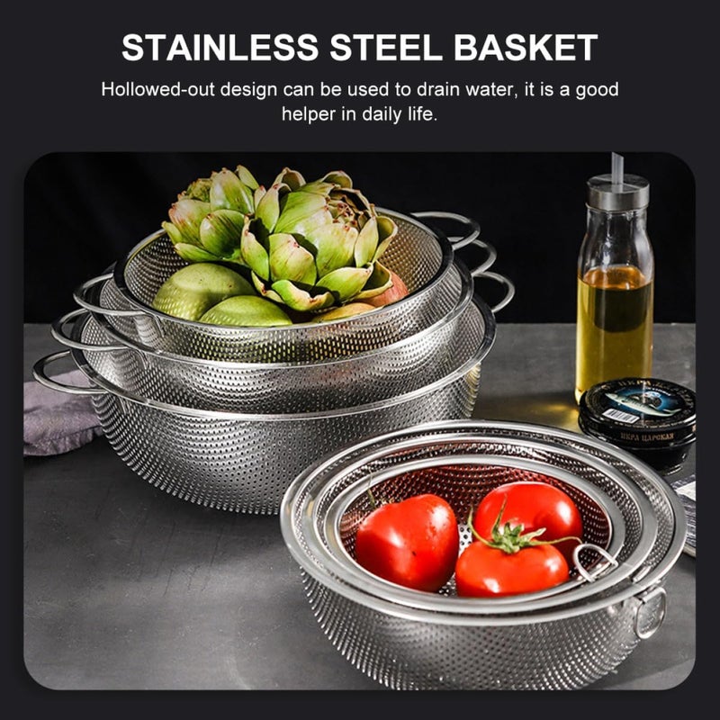 Stainless Steel Thicken Rice Washing Basket with Double Handles and Skid-proof Feet, 25.5cm Multi-functional Vegetable and Fruit Drain Basket for Kitchen Sink Use - Image 3