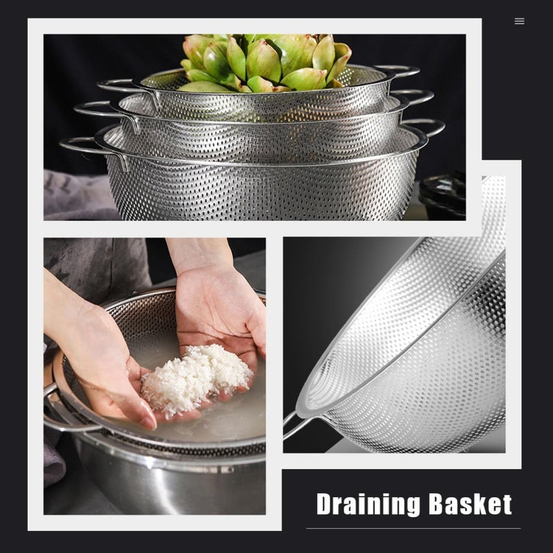 Stainless Steel Thicken Rice Washing Basket with Double Handles and Skid-proof Feet, 25.5cm Multi-functional Vegetable and Fruit Drain Basket for Kitchen Sink Use - Image 5