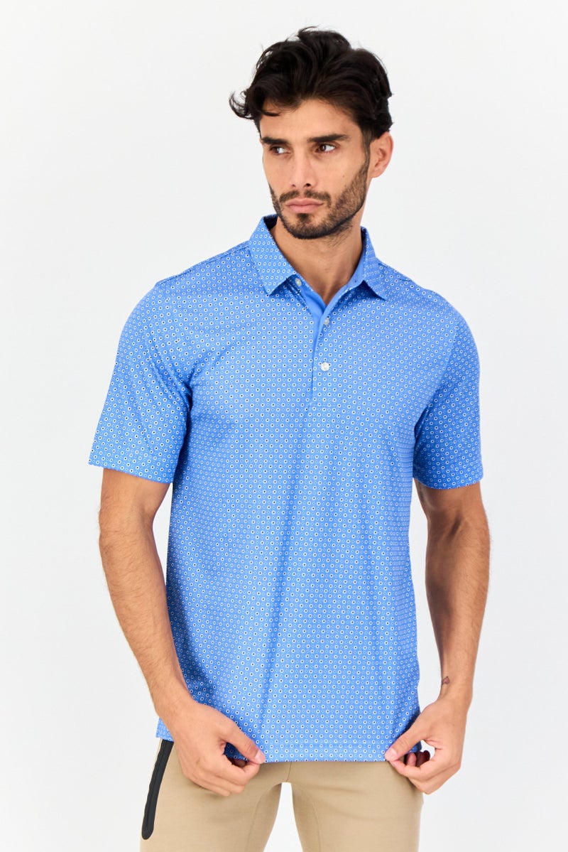 Greg Norman Men Sportswear Fit Allover Print Short Sleeves Outdoor Polo Shirt, Multicolor  - Image 1