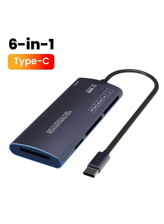6 في 1 قارئ بطاقات USB من النوع C محول من النوع C لبطاقات SD وTF وXD وCF وM2 وMS لأجهزة الكمبيوتر والهواتف الذكية - Image 1