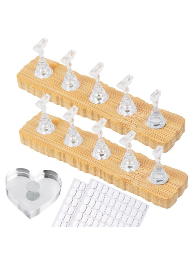 Nail Stand for Press On Nails Art Display Practice 2 Sets, 1 Heart Shaped Acrylic Magnetic Nail Stands, Fake Nail Holder Tips With 200 PCS Double-Sided Tape, Nail Kit Home DIY Salon Supplies - Image 1