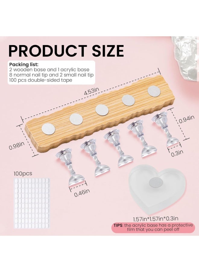 Nail Stand for Press On Nails Art Display Practice 2 Sets, 1 Heart Shaped Acrylic Magnetic Nail Stands, Fake Nail Holder Tips With 200 PCS Double-Sided Tape, Nail Kit Home DIY Salon Supplies - Image 4