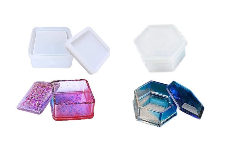 NOLAAI ARTOOL Hexagon and Square Resin Art Mold Decorative DIY Multipurpose Gift Box With Lid jewellery Storage Box for Earrings Necklaces Rings Studs Bracelet Epoxy Resin Art Mould Pack of 2 STBHXSQ