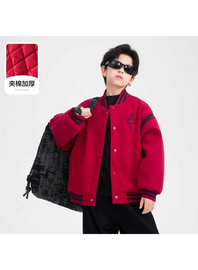 Boys' Winter Clothing Year Of The Horse Limited Edition Color-block Baseball Cotton Jacket  New Model Children's Boys' Thickened Windproof Padded Coat
