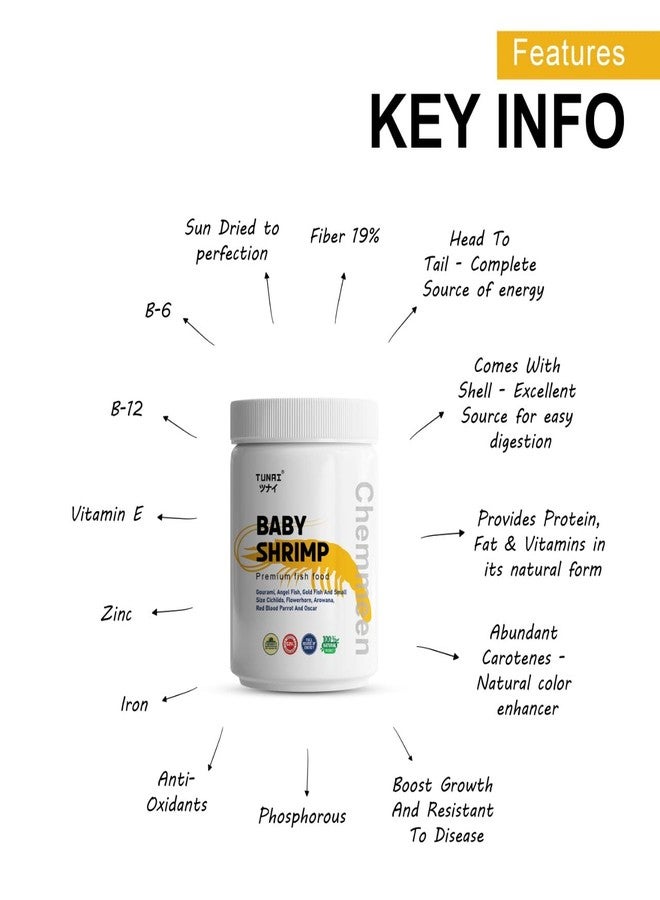 روبيان توناي تشيمين المجفف بالشمس بالكامل، طعام مثالي لأسماك الزينة | 50 غرام | مناسب لجميع مراحل حياة أسماك فلاور هورن، أروانا، ببغاء الدم الأحمر، أوسكار، سيكلد، والسلاحف - Image 3