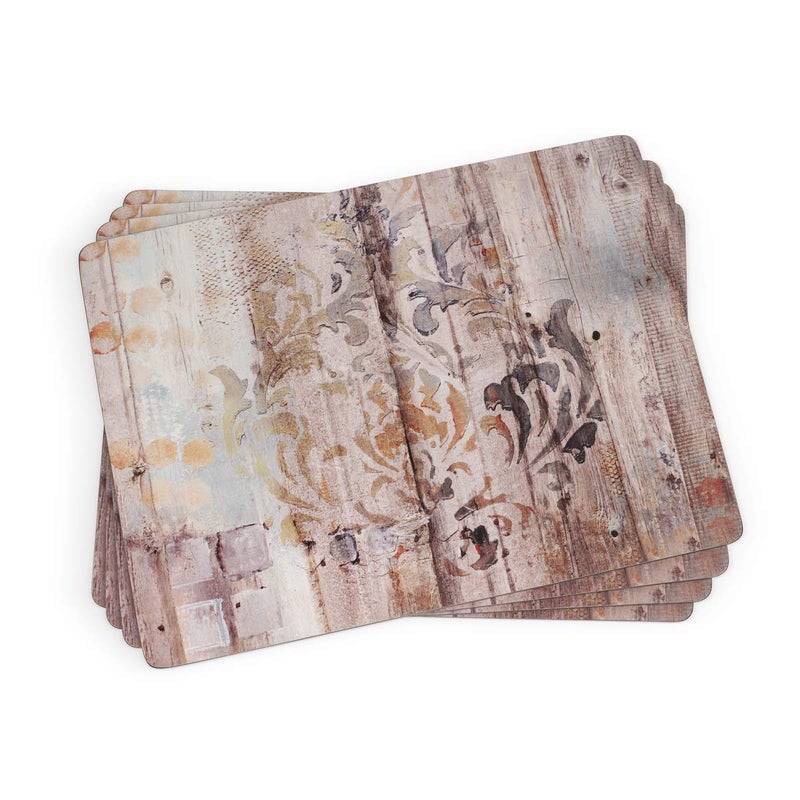 Pimpernel Frozen in Time Placemats  Set of 4 Cork Backed Table Mats with Rustic Wooden Wall Panel Design for Dining Room or Kitchen Heat  Scratch Resistant Easy to Maintain