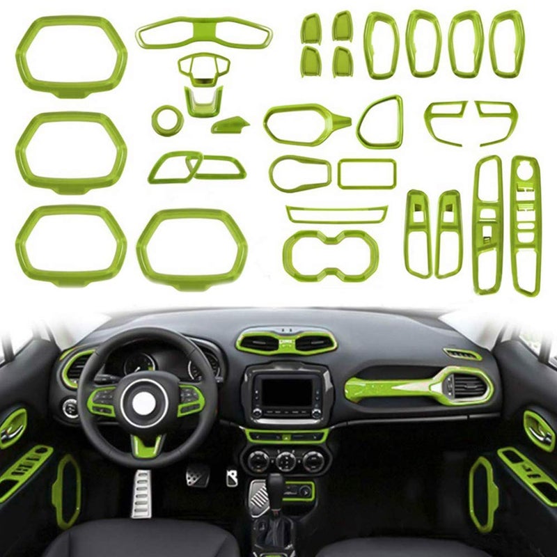 idain 31PCS Set Interior Trim Kit Car Interior Accessories Decoration Trim Kit for Jeep Renegade 20152018 Green