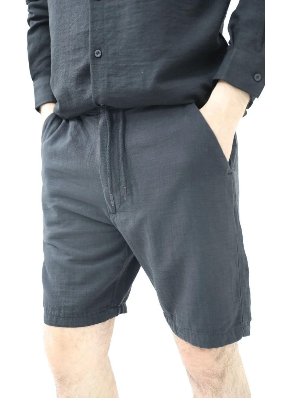 Cool Tarz Cool Style Men's Black Musli Laced Linen Shorts