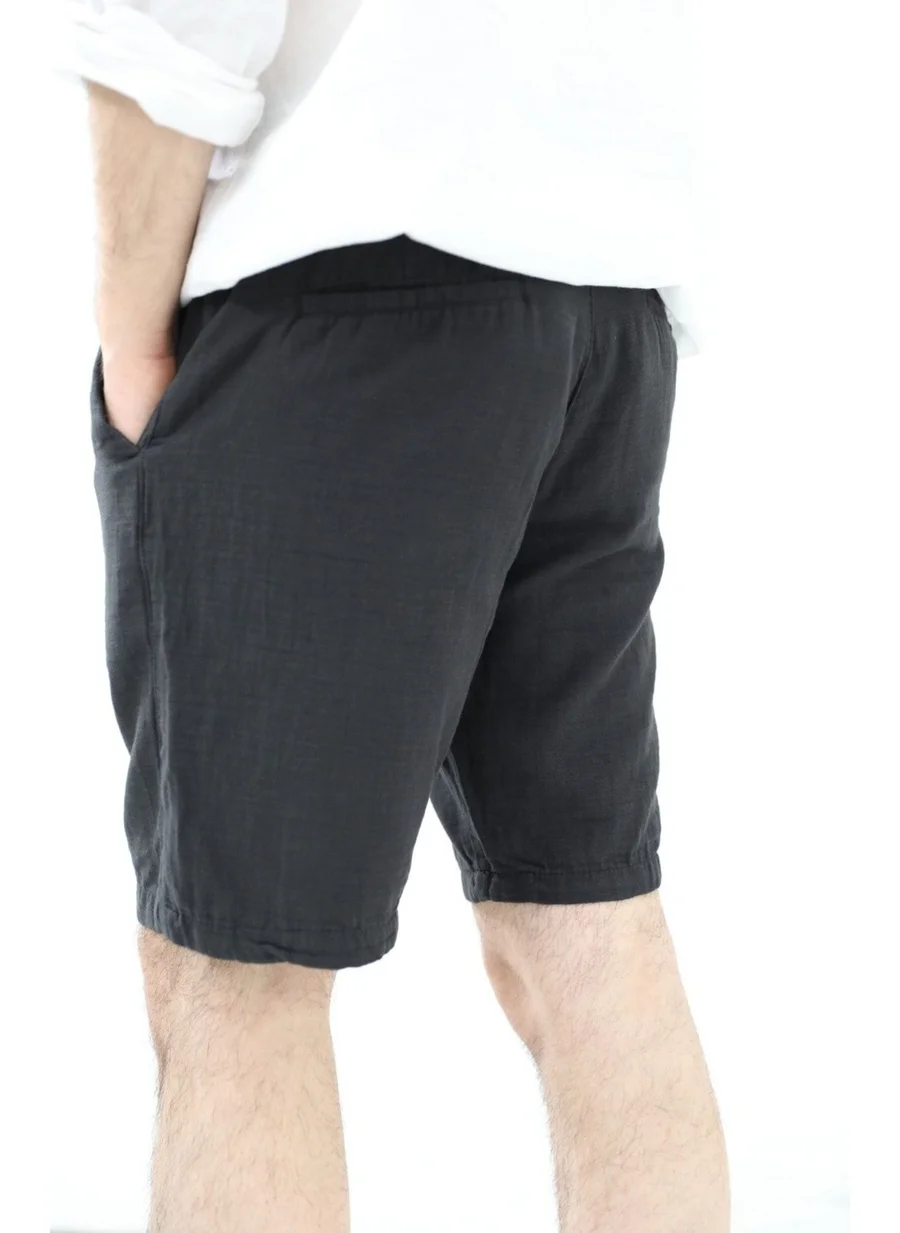 Cool Tarz Cool Style Men's Black Musli Laced Linen Shorts