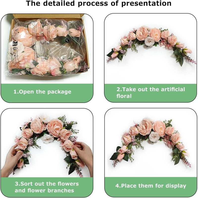 OrgMemory Artificial Peony Flower Swag, Arch Flowers, 20" Length in Bent, Decorative Swag, for Arch Front Door Party Wall Home Decor(Peach) - Image 2
