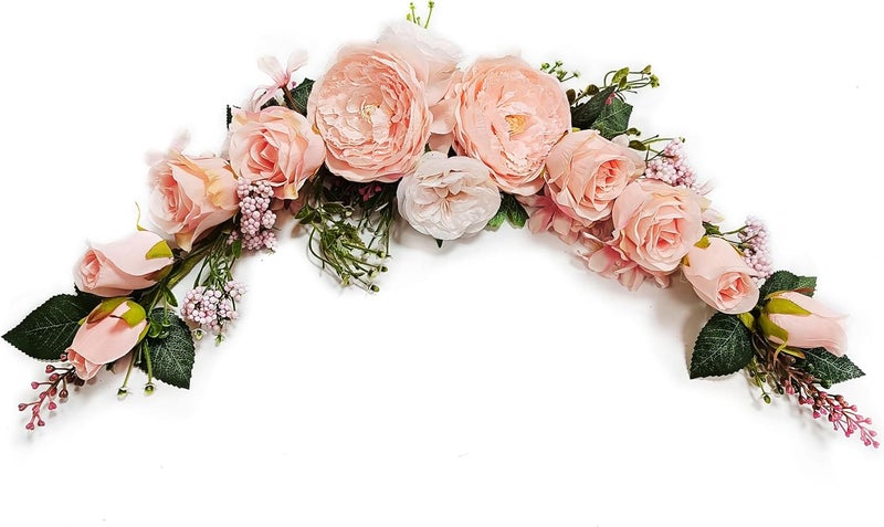 OrgMemory Artificial Peony Flower Swag, Arch Flowers, 20" Length in Bent, Decorative Swag, for Arch Front Door Party Wall Home Decor(Peach) - Image 1