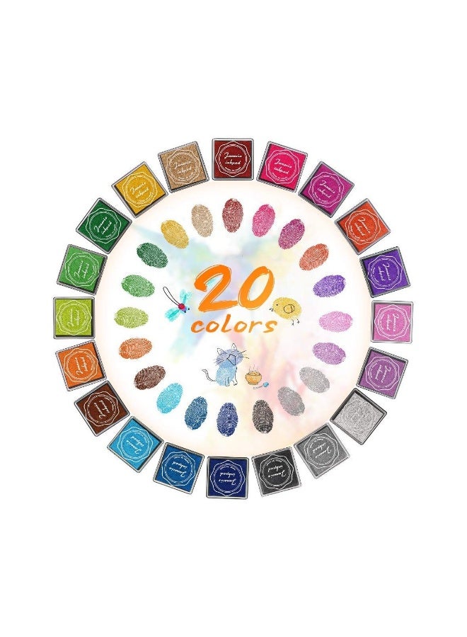 Washable Non Toxic Finger Ink Pad Set 20 Vibrant Colors Ideal for Kids Craft Projects Safe for Paper Wood Fabric - Image 1