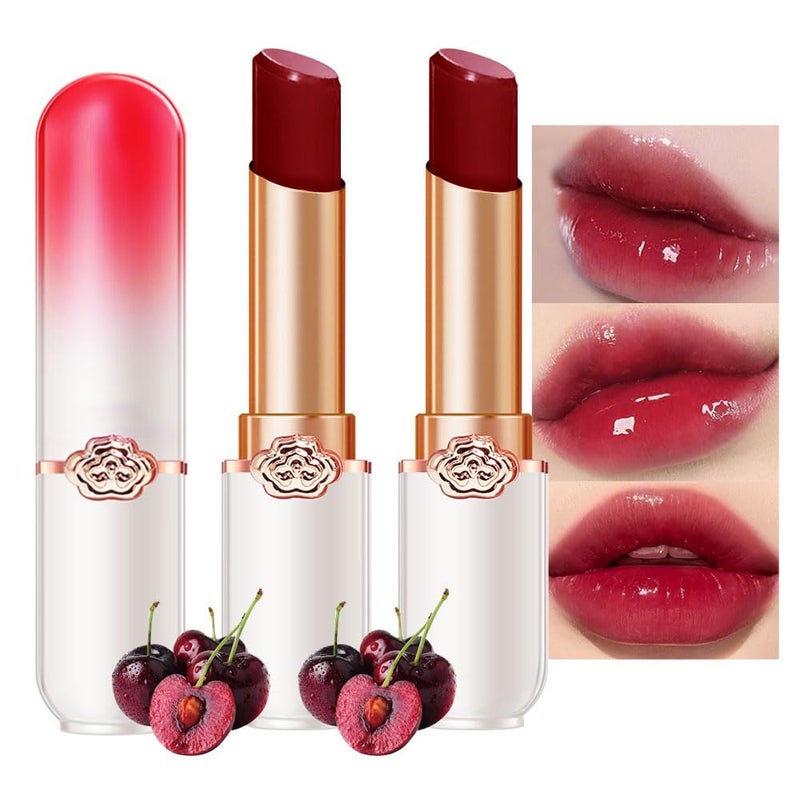 BINGBRUSH Peach Color Changing LipstickMoisturizer Long Lasting Lip Care Lip Balm Magic Lip Gloss Lip Tint Stain Gloss Set for Women 2 Pcs Red Cherries Lip Balm