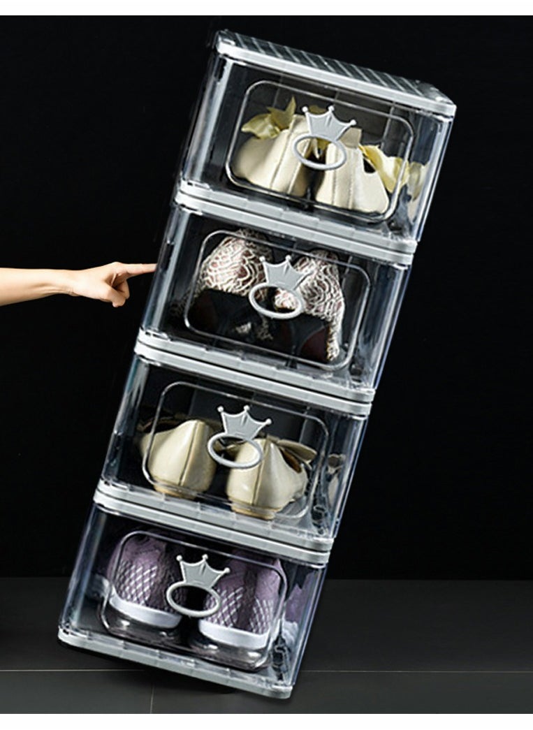 HomarKet - 4 Pack Foldable Stackable Plastic Shoe Box Clear Acrylic Containers and Organizer with Pull Ring Opening Door Can Fully Transparent for Display Sneakers - Image 1