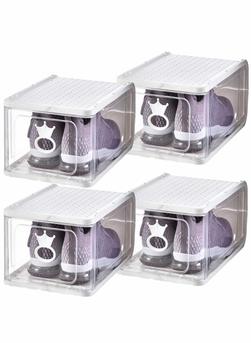 HomarKet 4 Pack Foldable Stackable Plastic Shoe Box Clear Acrylic Containers and Organizer with Pull Ring Opening Door Can Fully Transparent for Display Sneakers  - Image 2