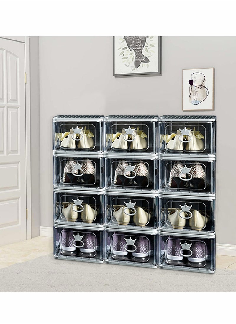 HomarKet - 4 Pack Foldable Stackable Plastic Shoe Box Clear Acrylic Containers and Organizer with Pull Ring Opening Door Can Fully Transparent for Display Sneakers - Image 1