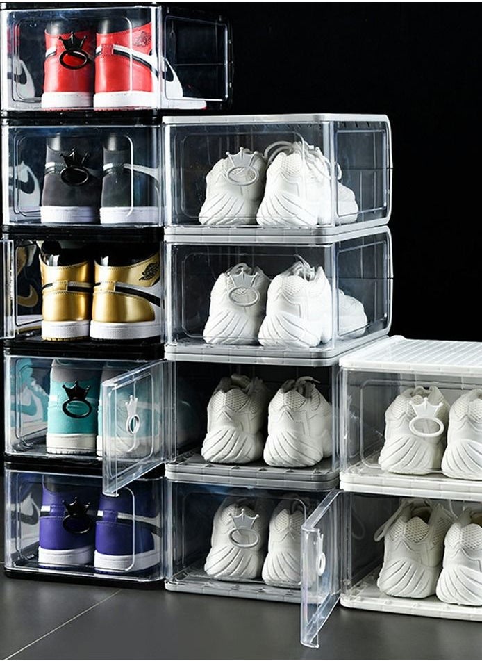 HomarKet - 4 Pack Foldable Stackable Plastic Shoe Box Clear Acrylic Containers and Organizer with Pull Ring Opening Door Can Fully Transparent for Display Sneakers - Image 1