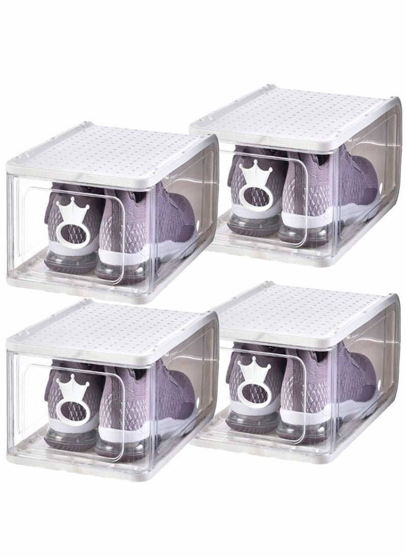 HomarKet - 4 Pack Foldable Stackable Plastic Shoe Box Clear Acrylic Containers and Organizer with Pull Ring Opening Door Can Fully Transparent for Display Sneakers - Image 1