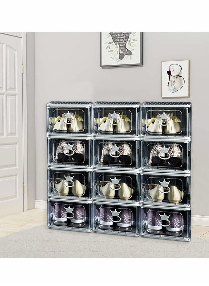 HomarKet - 4 Pack Foldable Stackable Plastic Shoe Box Clear Acrylic Containers and Organizer with Pull Ring Opening Door Can Fully Transparent for Display Sneakers - Image 1