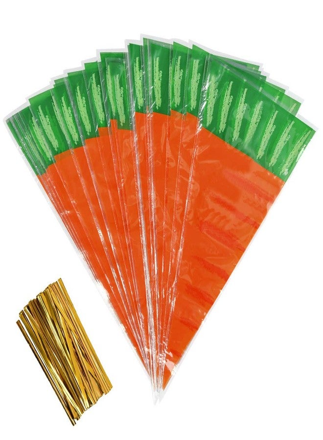 FOCCTS 200Pcs Easter Carrot Cone Cello Bags Carrot-Shaped Goody Bags, Carrot Shaped Plastic Treat Bags Bunny Party Favors for Kids - Image 1