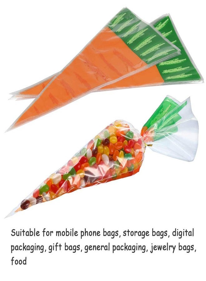 FOCCTS 200Pcs Easter Carrot Cone Cello Bags Carrot-Shaped Goody Bags, Carrot Shaped Plastic Treat Bags Bunny Party Favors for Kids - Image 3