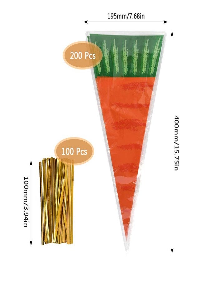 FOCCTS 200Pcs Easter Carrot Cone Cello Bags Carrot-Shaped Goody Bags, Carrot Shaped Plastic Treat Bags Bunny Party Favors for Kids - Image 2