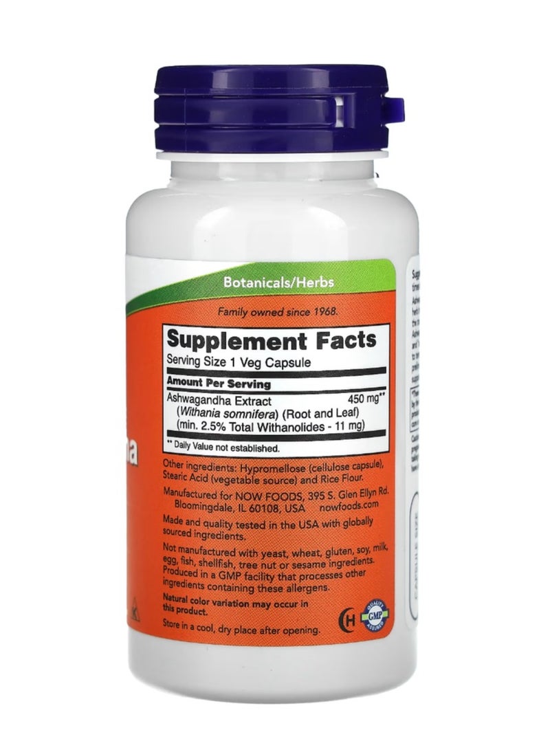 now Ashwagandha Standardized Extract 450 mg 90 Veg Capsules - Image 2