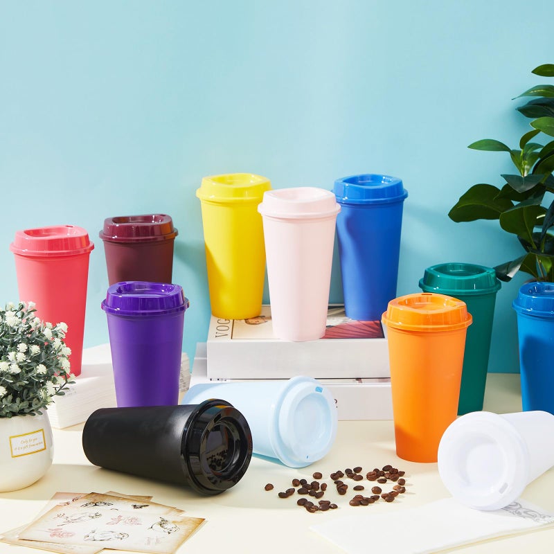 FillTouch 12 Pcs Reusable Coffee Cups with Lids 16 oz Travel Hot Cups Microwavable Plastic Tumblers Coffee Mugs Party Birthdays Gifts Adult for Hot and Cold Drinks Favors (Bright Colors) - Image 4