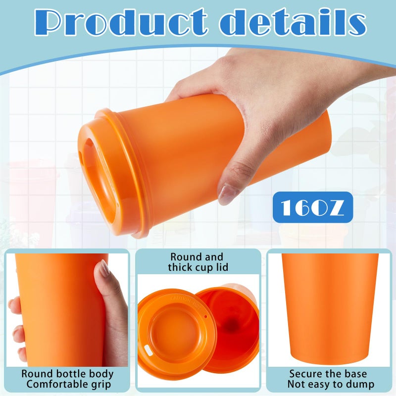 FillTouch 12 Pcs Reusable Coffee Cups with Lids 16 oz Travel Hot Cups Microwavable Plastic Tumblers Coffee Mugs Party Birthdays Gifts Adult for Hot and Cold Drinks Favors (Bright Colors) - Image 3