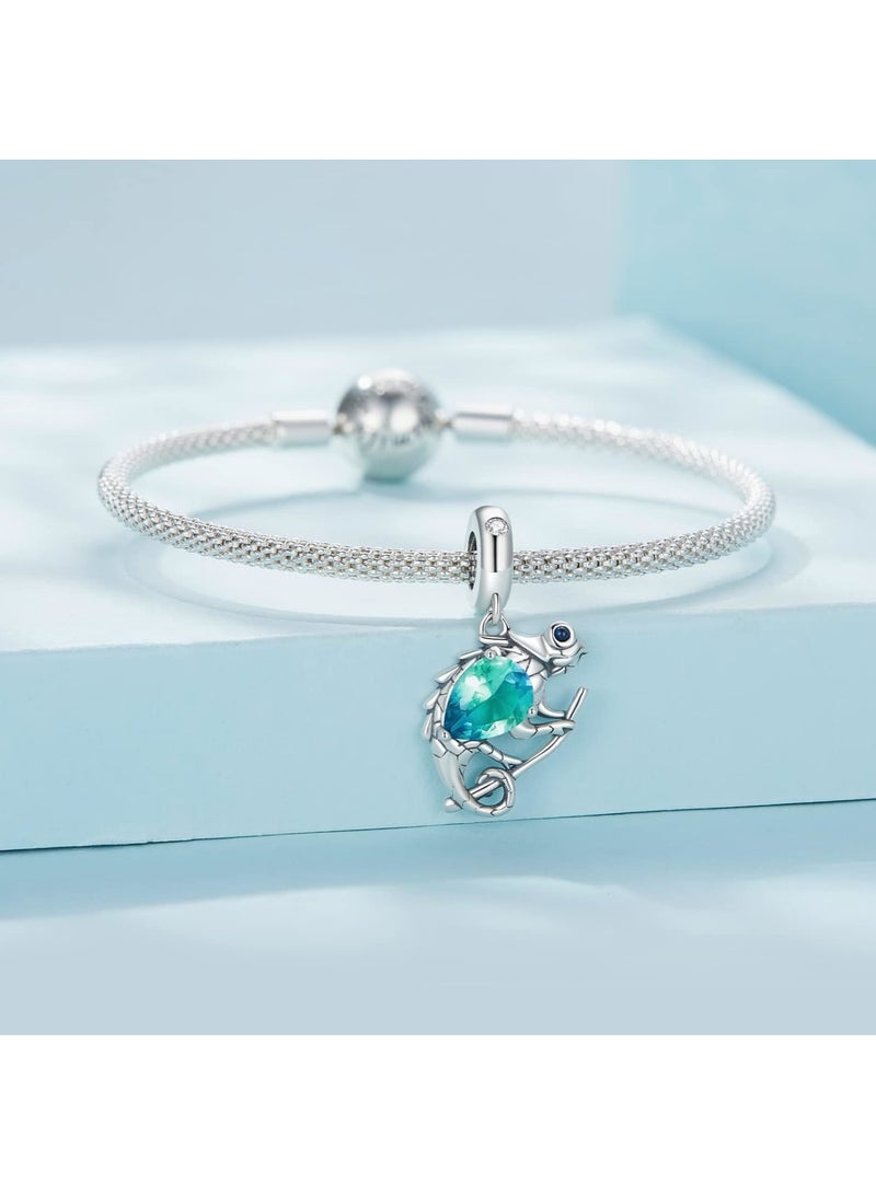 SOLARAE 925 Sterling Silver Animal Pendant Beads, Bead Charms for Bracelets, Girls Jewelry Beads Women Gift Bracelets and Necklaces, Crystal Everyday Accessories (Chameleon Pendant) - Image 2