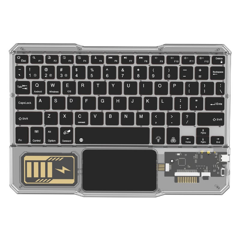 Hot new wireless Bluetooth keyboard transparent RGB colorful lights mobile phone tablet notebook three system compatible Black 