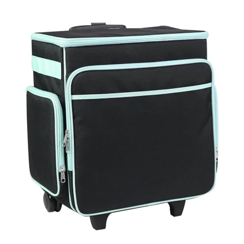 Everything Mary Rolling Scrapbook Tote – Black & Teal Craft Bag with Wheels – Organizer Case for Scrapbooking, Papercraft, Art Supplies & Creative Tools - Image 1