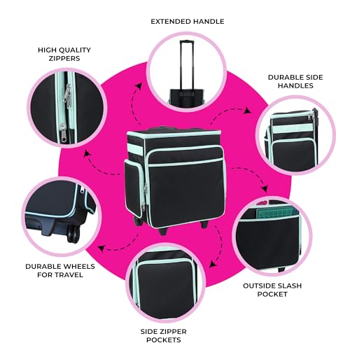 Everything Mary Rolling Scrapbook Tote – Black & Teal Craft Bag with Wheels – Organizer Case for Scrapbooking, Papercraft, Art Supplies & Creative Tools - Image 2