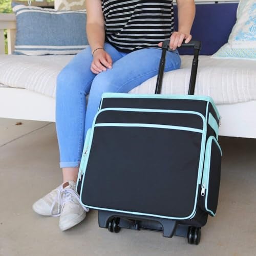 Everything Mary Rolling Scrapbook Tote – Black & Teal Craft Bag with Wheels – Organizer Case for Scrapbooking, Papercraft, Art Supplies & Creative Tools - Image 5