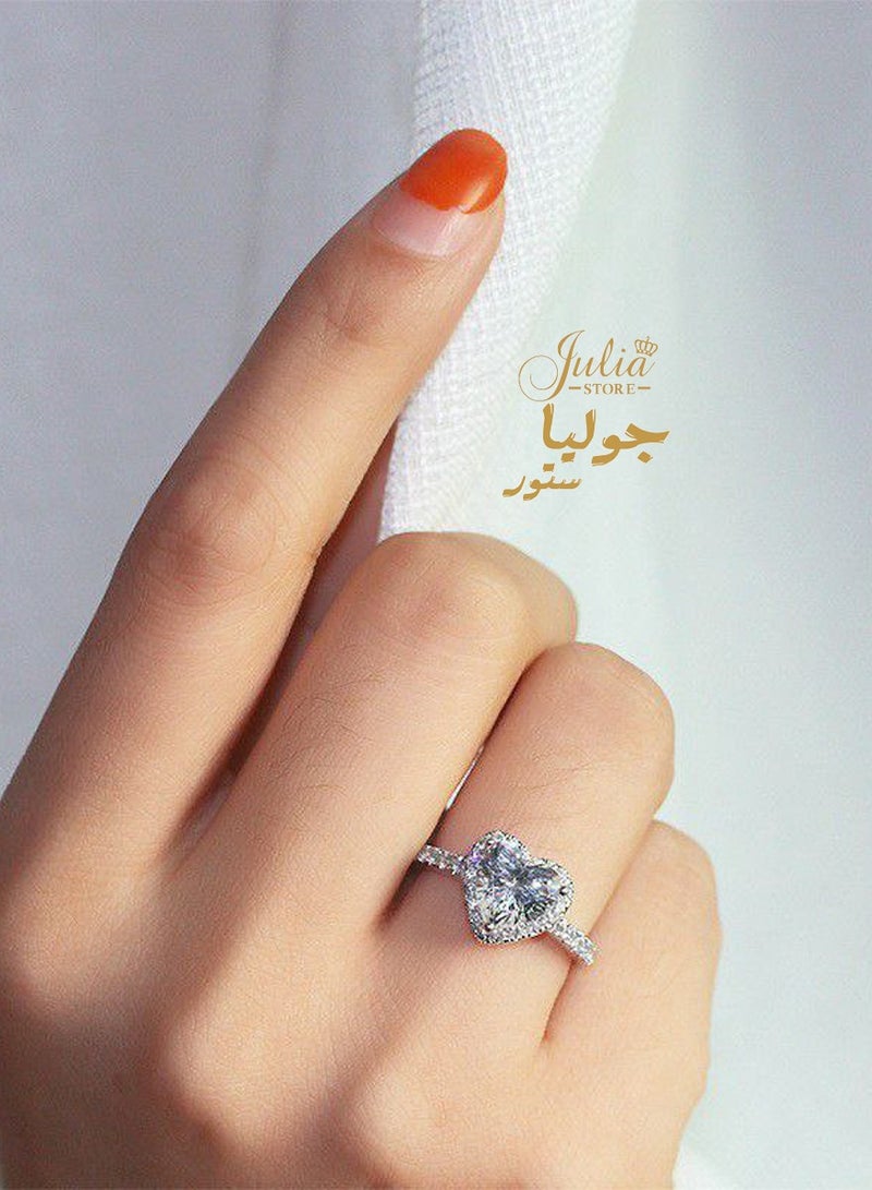 Julia Store 18K White Gold Plated Stainless Steel Halo Heart Engagement Rings for Women, Free Sire 2CT Cubic Zirconia Heart Wedding Ring Anniversary Valentine's Day Gifts  - Image 2