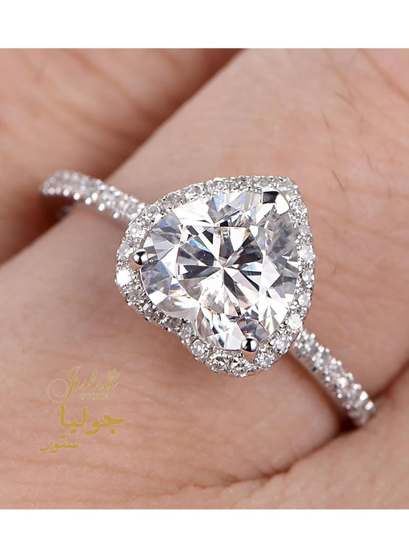 Julia Store 18K White Gold Plated Stainless Steel Halo Heart Engagement Rings for Women, Free Sire 2CT Cubic Zirconia Heart Wedding Ring Anniversary Valentine's Day Gifts  - Image 5