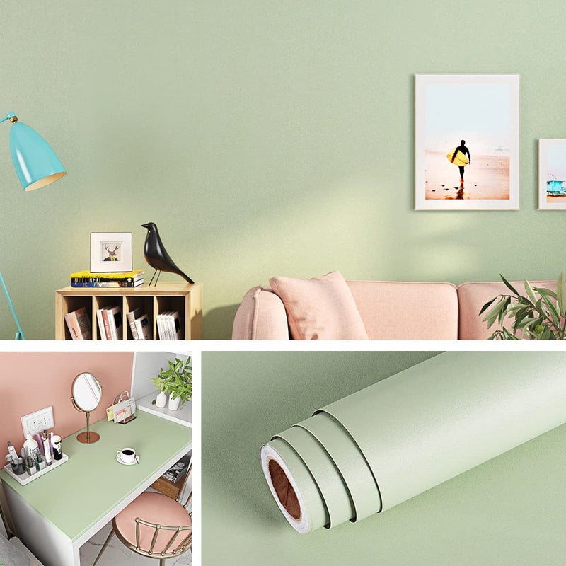 Livelynine 158X394 Sage Green Peel and Stick Wallpaper Removable Wall Paper Decorations Bedroom Boys Kids Room Self Stick Wallpaper Self Adhesive Olive Green Contact Paper Decorative Waterproof Wrap - Image 2