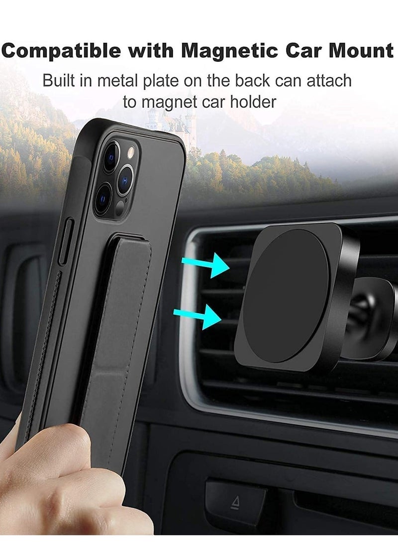 Raxoom IPhone 14 Pro Case with Magnetic Foldable Back Stand and Holder, Cover with Finger Strap and Hand Grip, Magnetic Car Mount Kickstand IPhone 14 Pro (Black) - Image 3