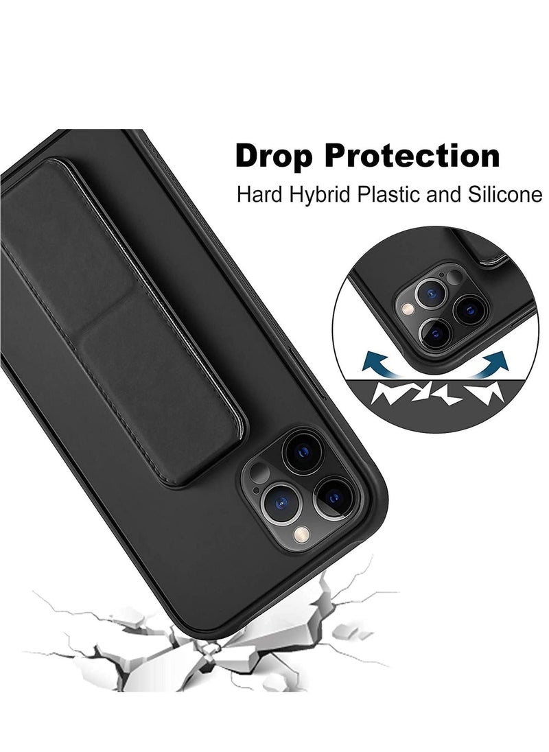 Raxoom IPhone 14 Pro Case with Magnetic Foldable Back Stand and Holder, Cover with Finger Strap and Hand Grip, Magnetic Car Mount Kickstand IPhone 14 Pro (Black) - Image 2