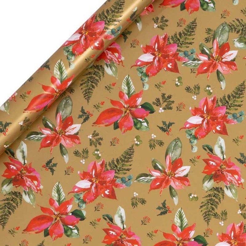 Glick Perfect Poinsettia Gift Roll Wrap (4 m, Gold)
